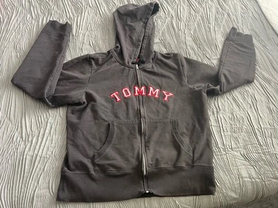 Moda Años 90 Tommy Hilfiger Negro Sudadera con Capucha Cremallera Para Mujer Niñas LG Negro Suéter Foto 1 de 4