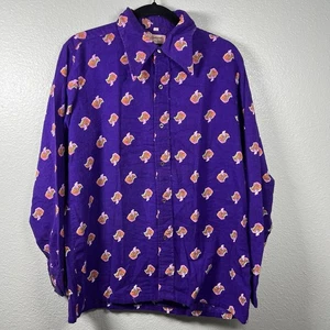 VINTAGE Hutspah Purple Multicolor Men's L Long Sleeve Soft Shirt Lady Hat Print - Picture 1 of 5