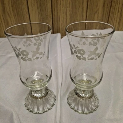 Винтажный Homco травленое стекло обет/ураган подсвечник колибри цветок комплект - Изображение 1 из 4