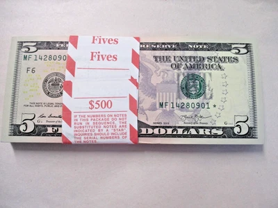 2013 $5 FEDERAL RESERVE STAR NOTES BANK BUNDLE 100 NOTES SEQUENTIALLY NUMBERED - Image 1 of 4