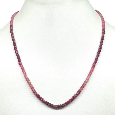 18 Inch Natural Ruby Necklace 3-4mm Shaded Faceted Cut Beads 925 Silver Clasp - Image 1 of 4