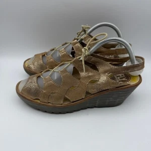 Fly London Lace Gladiator Wedge Sandals Metallic Gold Leather EU 41 US 10-10,5 - Bild 1 von 8