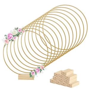 12 Pcs 8 Inch Metal Floral Hoop Centerpiece with 12 Pcs Wooden Stand for Tabl... - Picture 1 of 7