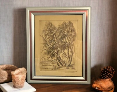 Rose Van Vranken Original Dibujo Arte Árboles Firmado 7 1/4” x 9 1/2” Foto 1 de 4