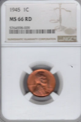 1945 Lincoln Cent graded MS 66 RED by NGC. PLEASE SEE THE SCAN . stk 009 - Image 1 of 2