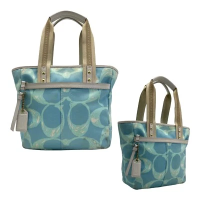 Bolsa de mão vintage anos 90 COACH F10805 média rabiscos Hampton monograma AZUL - Imagem 1 de 4