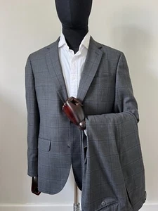 Stunning Hackett Subtle Blue Box Checked Grey Wool Suit RRP £850 - Picture 1 of 16