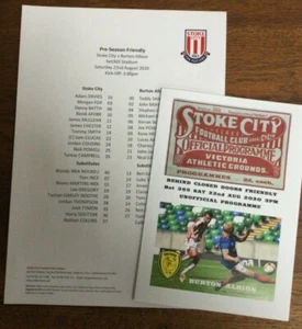 2020-21 STOKE CITY v BURTON ALBION Friendly Programme AND T/Sheet 23 Aug 2020 - Picture 1 of 7
