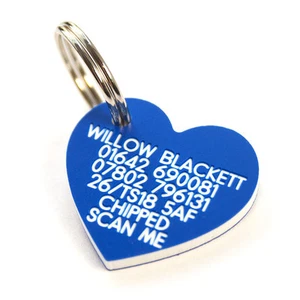 Engraved lightweight durable Plastic Dog ID tag medium heart 30mm x 27mm  - Picture 1 of 8
