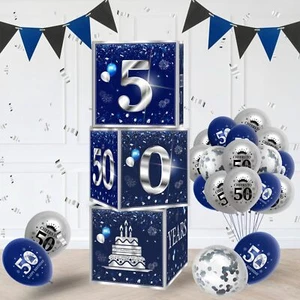 3Pcs 50th Birthday Decorations Boxes for Men Blue Silver 50th Happy Birthday ... - Picture 1 of 6