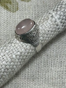 DE COLECCIÓN 1970 Brutalist Anillo de Plata con Cuarzo Rosa Talla P Declaración - Imagen 1 de 15