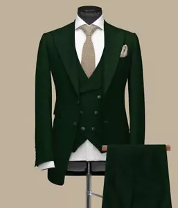Traje Verde Hombre 3 Piezas Formal Negocios Baile de graduación Fiesta Novio Esmoquin Boda Personalizado - Imagen 1 de 8