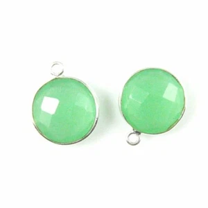 Bezel Gem Pendant - Sterling Silver - 14mm Faceted Coin - Prehnite Chalcedony - Picture 1 of 2