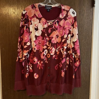 Lands End Rojo Floral Cárdigan Suéter Talla 1x 16-18 100% Algodón Supima Nuevo sin Etiquetas  Foto 1 de 4