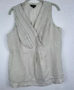 Lands End Sleeveless Linen Top 14P Pleated Crossover Summer Coastal Preppy - Picture 1 of 11