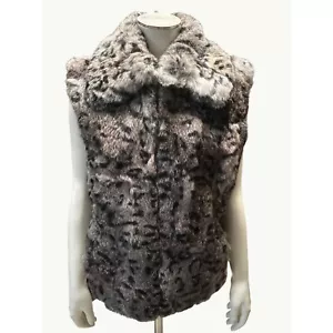 Genuine Rabbit Fur Vest W Polysatin Lining Size S Zippered Front - Picture 1 of 8