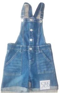 Youth Girls Size Medium / 8-10 Star Ride Blue Denim Bib Shortalls 4 Snap Front - Picture 1 of 3
