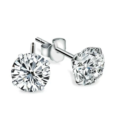 5CT SIMULATED DIAMOND MARTINI 4-PRONG EARRINGS 14K WHITE GOLD ROUND STUDS 9MM - Image 1 of 4