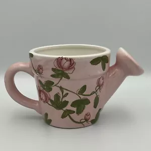 Ceramic Watering Can Planter Painted Roses Vintage Decorative Planter Trinket - Picture 1 of 12