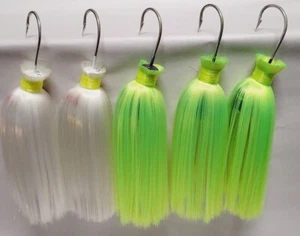 Lote de 5 unidades - Señuelos de paracaídas Mojo Jigs Striper 10 oz 10/0 Smilin Chart blanco - Imagen 1 de 5