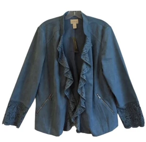 Chico’s Blue Vegan Suede Ruffle Jacket 12  - Picture 1 of 9