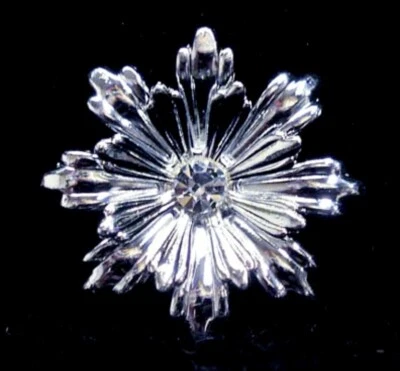 One Rhinestone Flower Crystal Metal Button Shank Sewing Crafts Silver Plated - Image 1 of 4