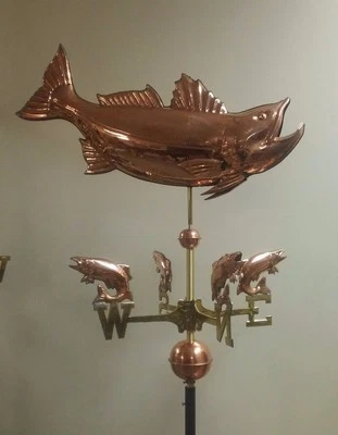 Leaping Salmon copper weathervane,/3d  fish directionals,/ mount,Slight dings - Image 1 of 3