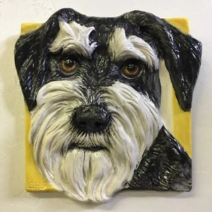 Schnauzer Hund Keramik Fliese Flop Ohr Handarbeit 3D Haustier Portrait Alexander Kunst - Bild 1 von 4