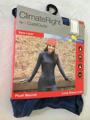 Climate Right Cuddl Duds Women Plush Warmth Long sleeve Crew Top Blue XS,S,M