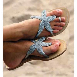 Aspiga Special Occasion Starfish Sandal HandCrafted Glass Beads Leather Sole| 36 - Picture 1 of 5