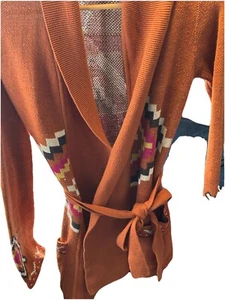 Billabong Open Cardigan Size Small Black Orange Tribal Southwestern Sweater Geo - Picture 1 of 24