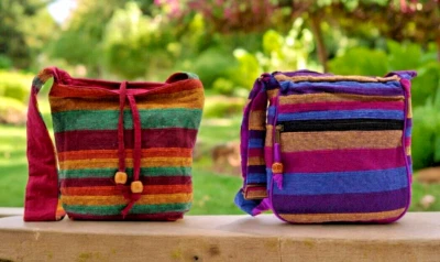 Nepal Sling Shoulder Bag 100% Cotton Fabric Boho Hippy Festival Ethnic Handbag - Image 1 of 2