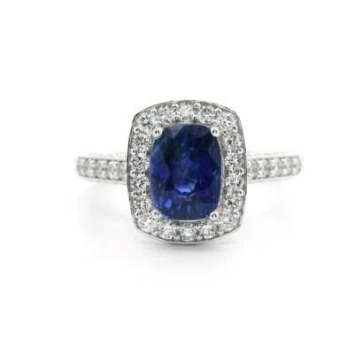 Anillo de oro de diamantes de zafiro azul GIA de 2 quilates, genuino azul real certificado GIA Foto 1 de 4