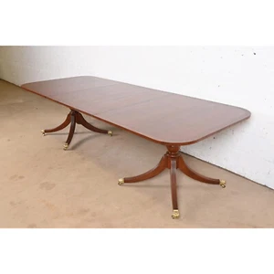 Baker Furniture Style Georgian Banded Mahogany Double Pedestal Dining Table - Picture 1 of 11