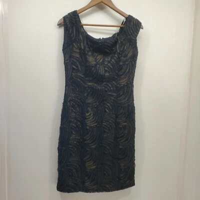 Vestido vaina festoneado Jessica Howard de encaje para mujer negro/dorado talla 6 superposición Foto 1 de 4