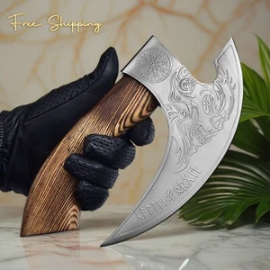 Hacha de pizza hecha a mano personalizada vikinga mini cortadora de acero al carbono con funda de cuero-65 - Imagen 1 de 6