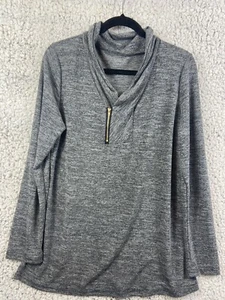 Gray 1/3 zip up long sleeve tight light knit sweater women's size 2XL - Picture 1 of 8