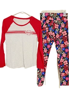 Justice Outfit Girls Size 10 Plus Top Size 12 Leggings Long Sleeves Set - Picture 1 of 4