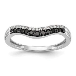 14k White Gold 1/5Ct Black and White Diamond Contoured Wedding Band Ring Size 7 - Picture 1 of 8