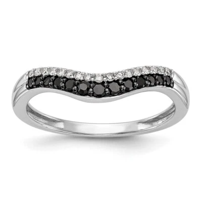 14k White Gold 1/5Ct Black and White Diamond Contoured Wedding Band Ring Size 7 - Image 1 of 4