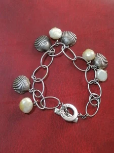 Vintage Sterling Silber 925 MEERESMUSCHEL & Perle Bettelarmband 20 cm 21,2 g - Bild 1 von 11