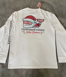 NEW Kids Long Sleeve Vineyard Vines Pocket Tee Santa Whale White Christmas Cap - Picture 1 of 6