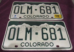 Pair of Vintage Colorado Green & White License Plates - OLM681 - Picture 1 of 2