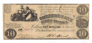 T-28 PF-9 Cr-236 1861 Confederate States of America $10 Note No.84264 - (05804) - Picture 1 of 2