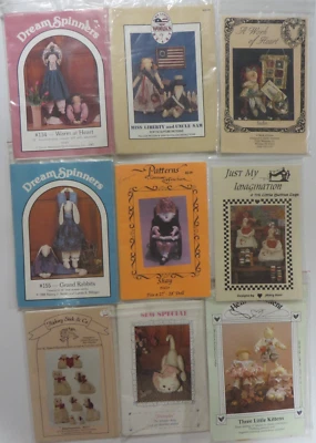 Vintage Lot of 9 Primitive Folk Art Pattern DOLLS KITTENS CATS RABBITS Country - Image 1 of 4