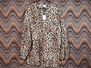 Neu mit Etikett Calvin Klein langärmlige Damenbluse hellbraun/braun Leopardenmuster/Gepardenmuster 2X - Bild 1 von 10