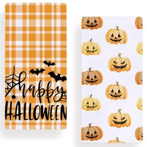 Buffalo Plaid Halloween Pumpkins Bats Kitchen Towels Dish Towels 18x28 Inch S... - Picture 1 of 6