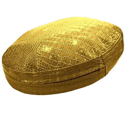 pd1022r Gold Faux Crocodile Glossy Leather Round Thick Cushion Cover Custom Size - Image 1 of 4