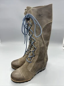SOREL CATE THE GREAT WEDGE Tall GRAY Boots Waterproof Knee sz 10 - Picture 1 of 11