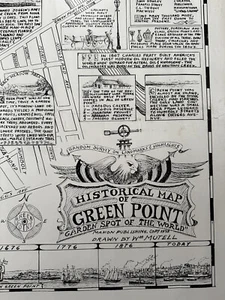 Green Point Brooklyn New York 1975 Mutell Historical cartoon map trolley ships - Picture 1 of 8